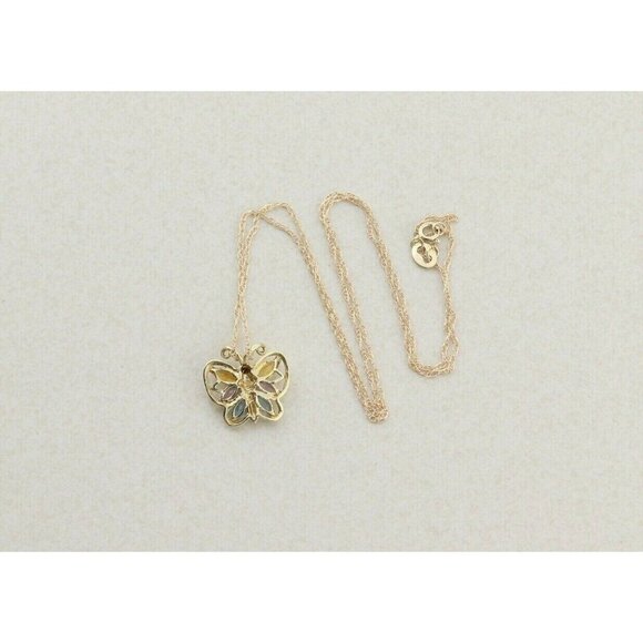 10K Yellow Gold Natural Citrine, Amethyst, Topaz, Diamond Butterfly Necklace 18 - Picture 8 of 8